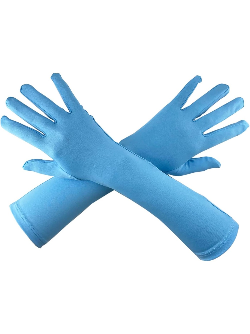 Unisex Sky Blue Polyester Elbow Length 20s Stretchy Party Cosplay Costume Gloves